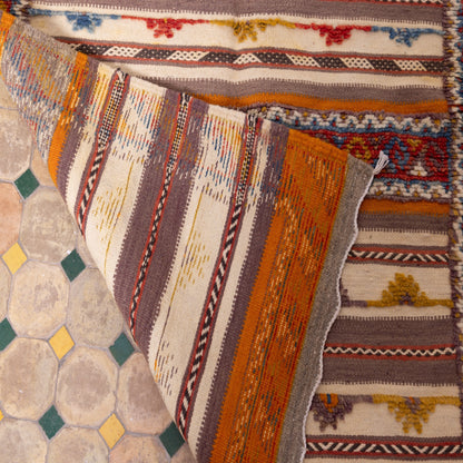 Handwoven Akhnif Berber Rug – Moroccan Tribal Flatweave ;  6,89 ft / 3,28 ft
