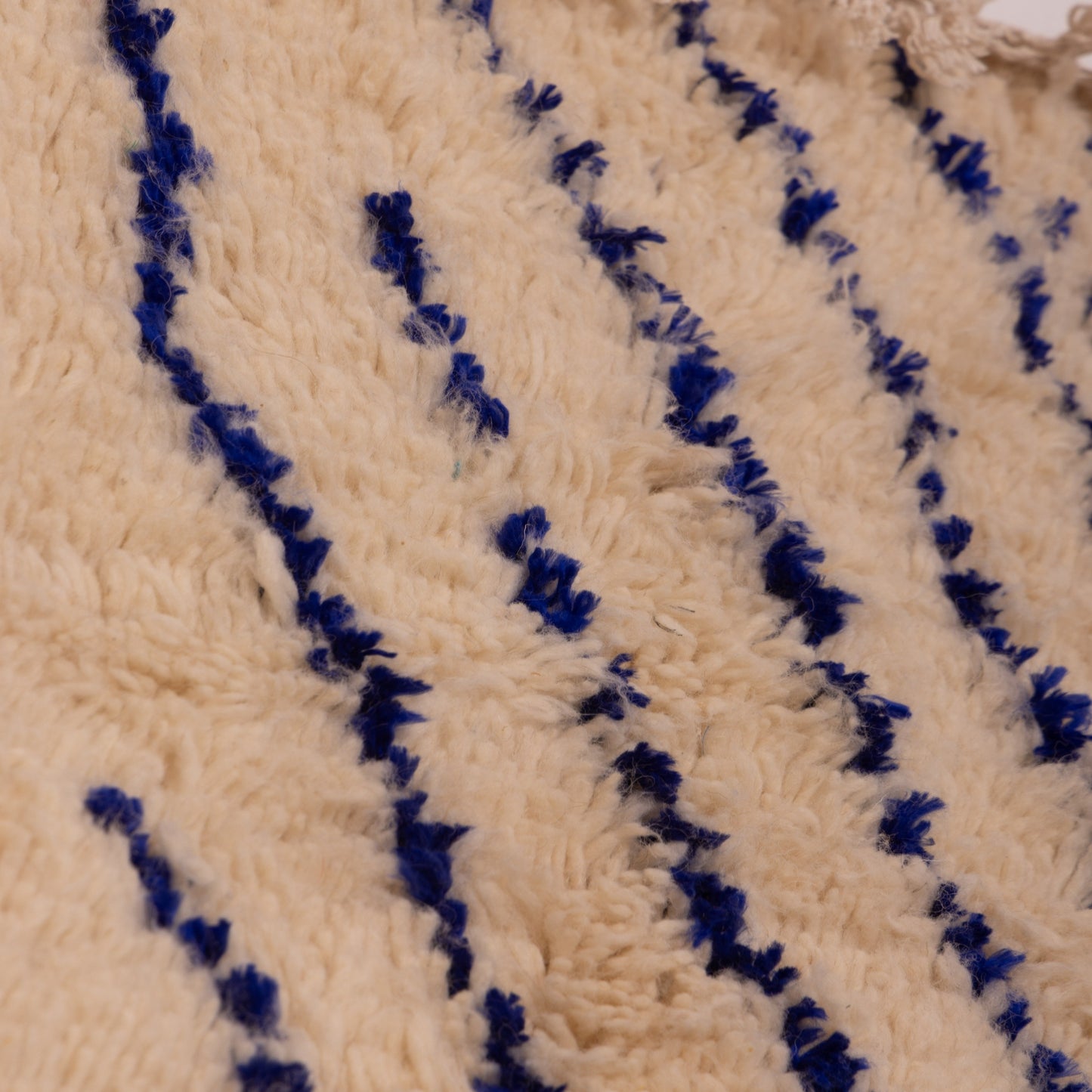 New Handmade Azilal Rug - Abstract Blue Berber Design on Cream - Modern Moroccan Tribal Decor for Wall or Floor