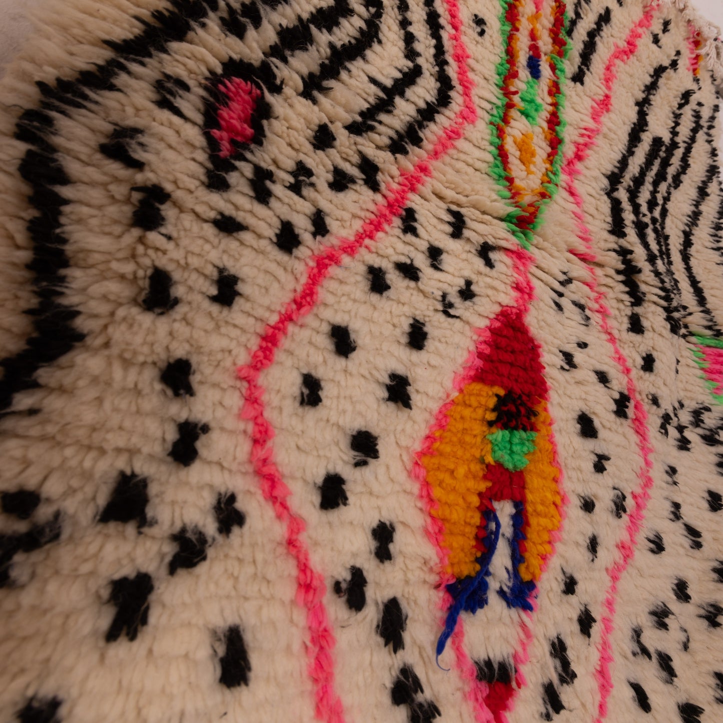 Vibrant Moroccan Azilal Wool Rug - Handwoven Tribal Art with Neon Accents - Boho Wall or Floor Decor