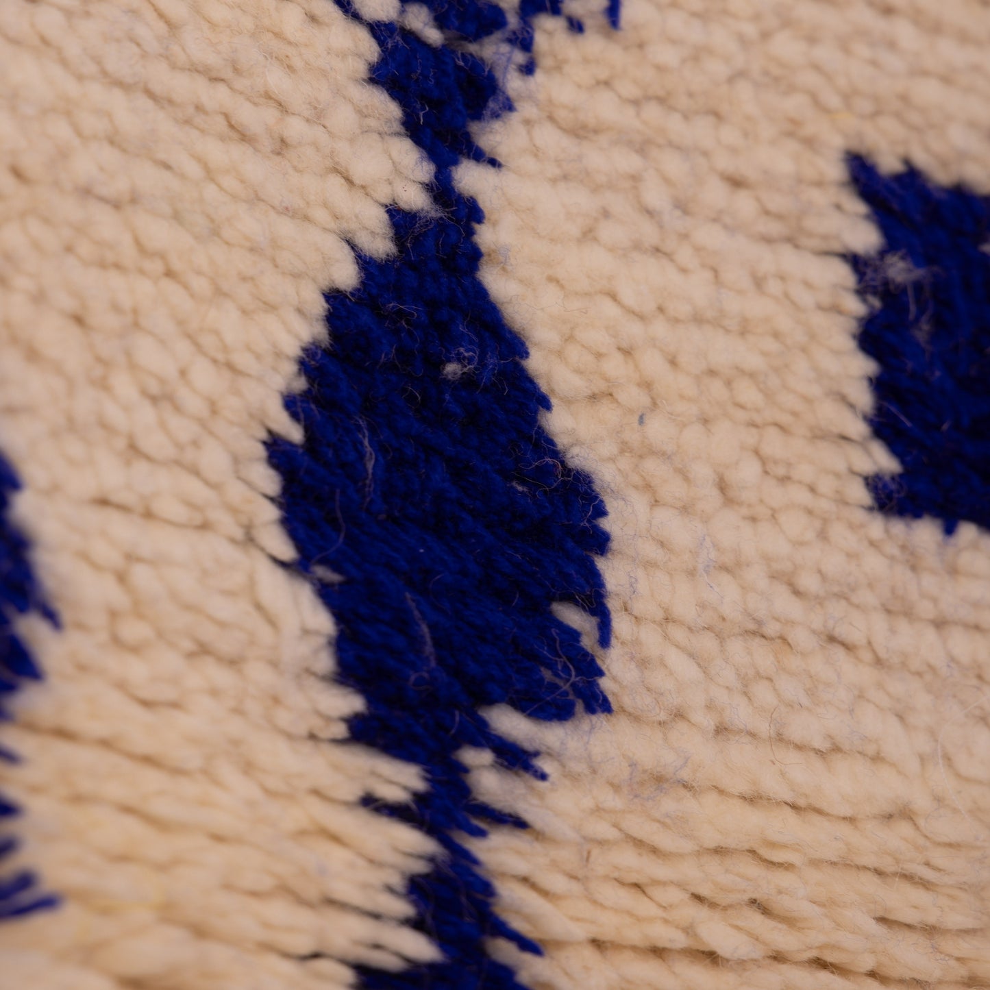 New Handmade Azilal Wool Rug - Bold Blue Tribal Pattern on Cream - Moroccan Floor or Wall Decor