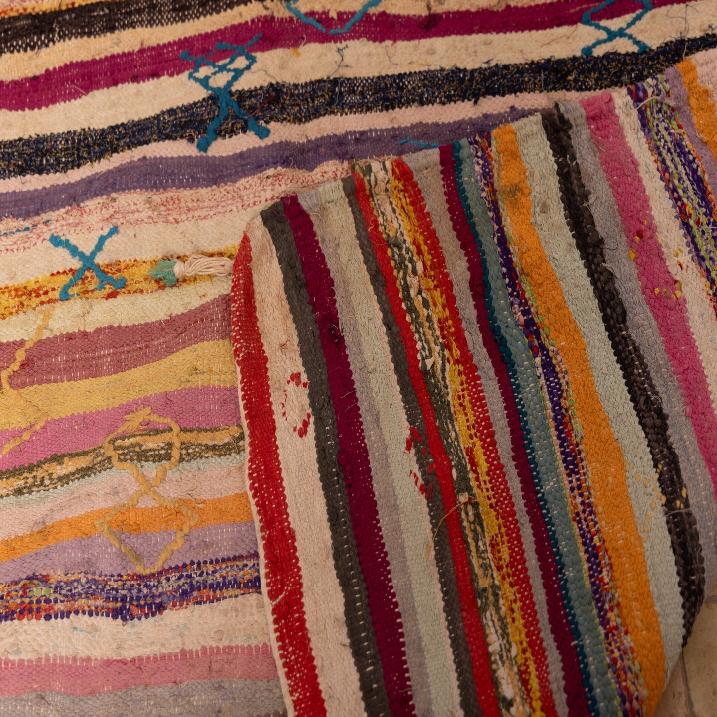 Vintage Moroccan Boucherouite Rug – Handwoven Berber Carpet with Tribal Geometric Patterns