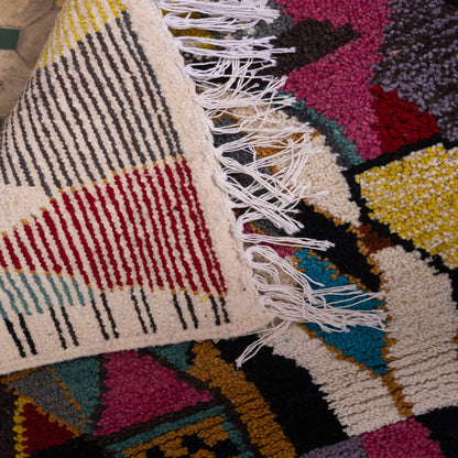 Handmade Moroccan Boujad Rug – Abstract Berber Wool Carpet, Boho Chic Area Rug, Multi-Color Geometric Design