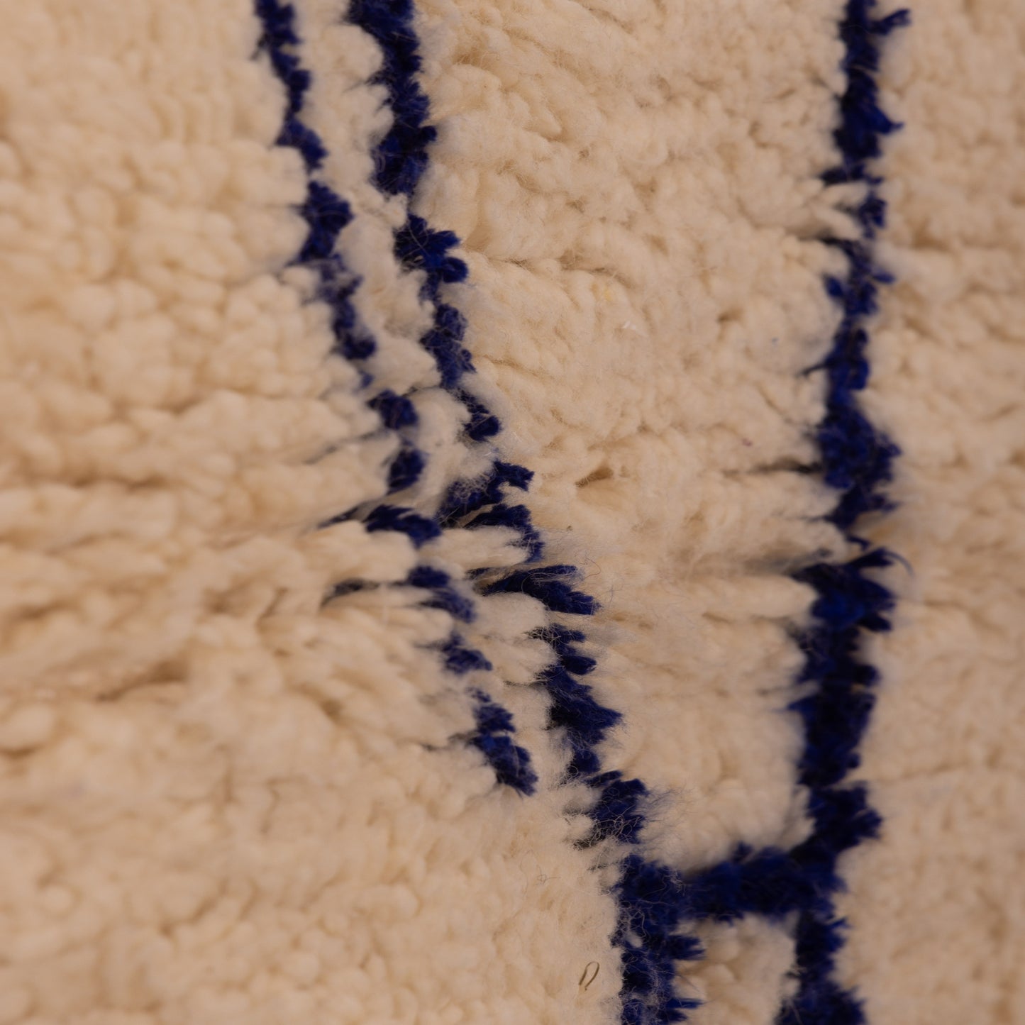 Abstract Moroccan Berber Wool Rug - Modern Indigo Blue Line Art on Cream Wool - Handwoven Azilal Style Decor