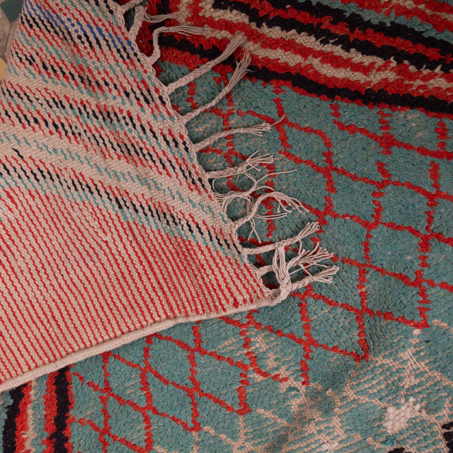 Vintage Azilal Wool Rug - Geometric Tribal Pattern - Handwoven Moroccan Tapestry