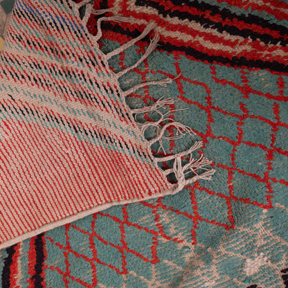 Vintage Azilal Wool Rug - Geometric Tribal Pattern - Handwoven Moroccan Tapestry