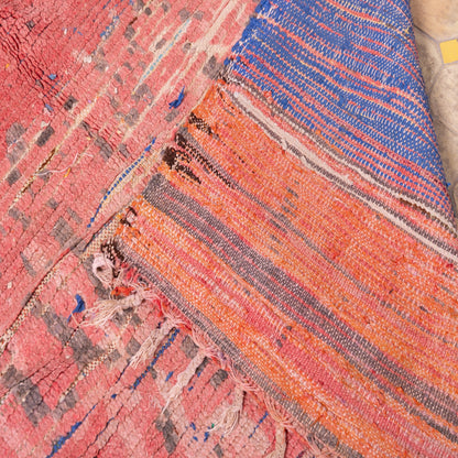 Vintage Moroccan Berber Rug – Handwoven Wool & Cotton Red Boucherouite Carpet