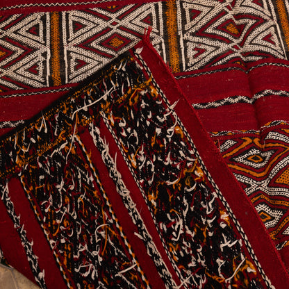 Vintage Moroccan Kilim Rug | Handwoven Berber Wool Carpet | Red Tribal Flatweave ; 8,69 ft / 5,58 ft