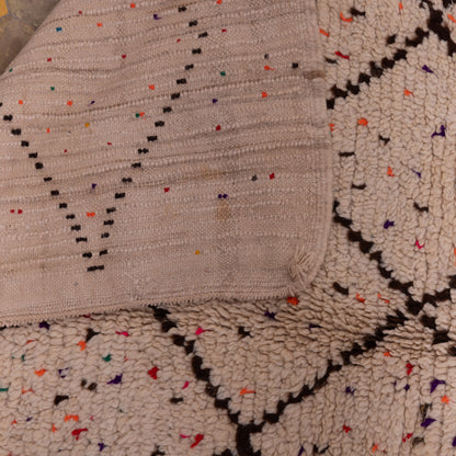Vintage Azilal Rug with Diamond Lattice & Confetti Accents - Handwoven Wool Moroccan Carpet - Minimal Boho Style
