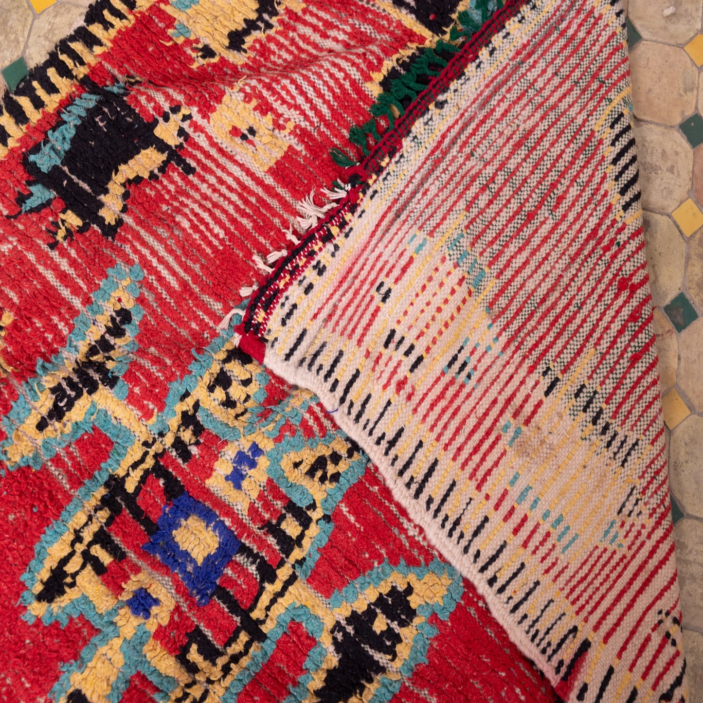 Vintage Moroccan Azilal Rug - Tribal Symbols on Bold Red - 100% Wool Handwoven Art