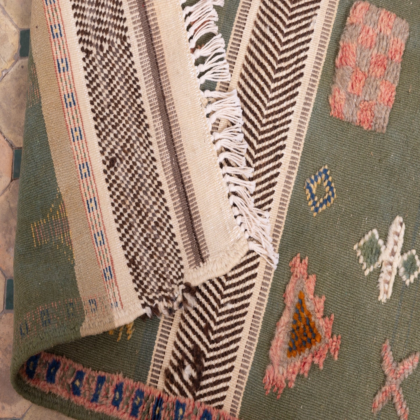 Authentic Moroccan Akhnif Rug – Handwoven Amazigh Wool & Cotton Textile ; 3,61 ft / 1,97 ft