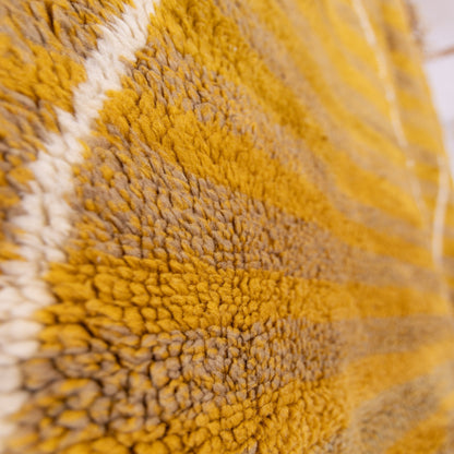 Handmade Mrirt Rug – 100% Wool Moroccan Berber Carpet – Mustard Yellow & Brown Geometric Rug – Luxury Boho & Modern Home Decor