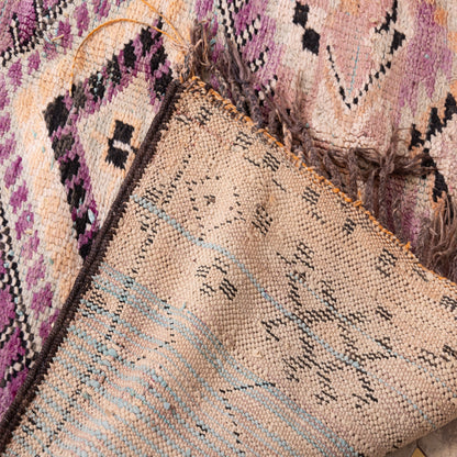 Vintage Moroccan Bjaad Rug – Handwoven Wool Rug with Geometric Berber Symbols in Muted Purple & Beige Tones