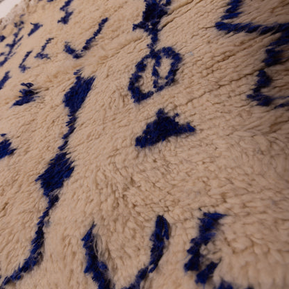 Blue Patterned Moroccan Azilal Rug - Handwoven Wool & Cotton Berber Wall Decor - Small Tribal Carpet