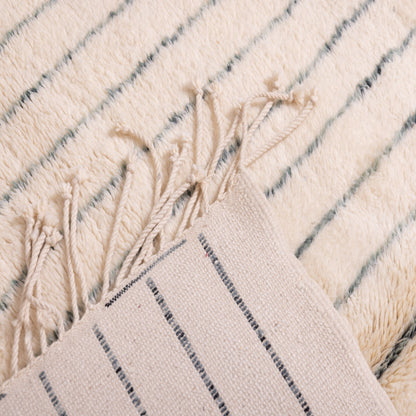Handmade Mrirt Rug – 100% Wool Moroccan Berber Carpet – Cream & Black Striped Wool Rug – Luxury Minimalist & Scandinavian Home Decor