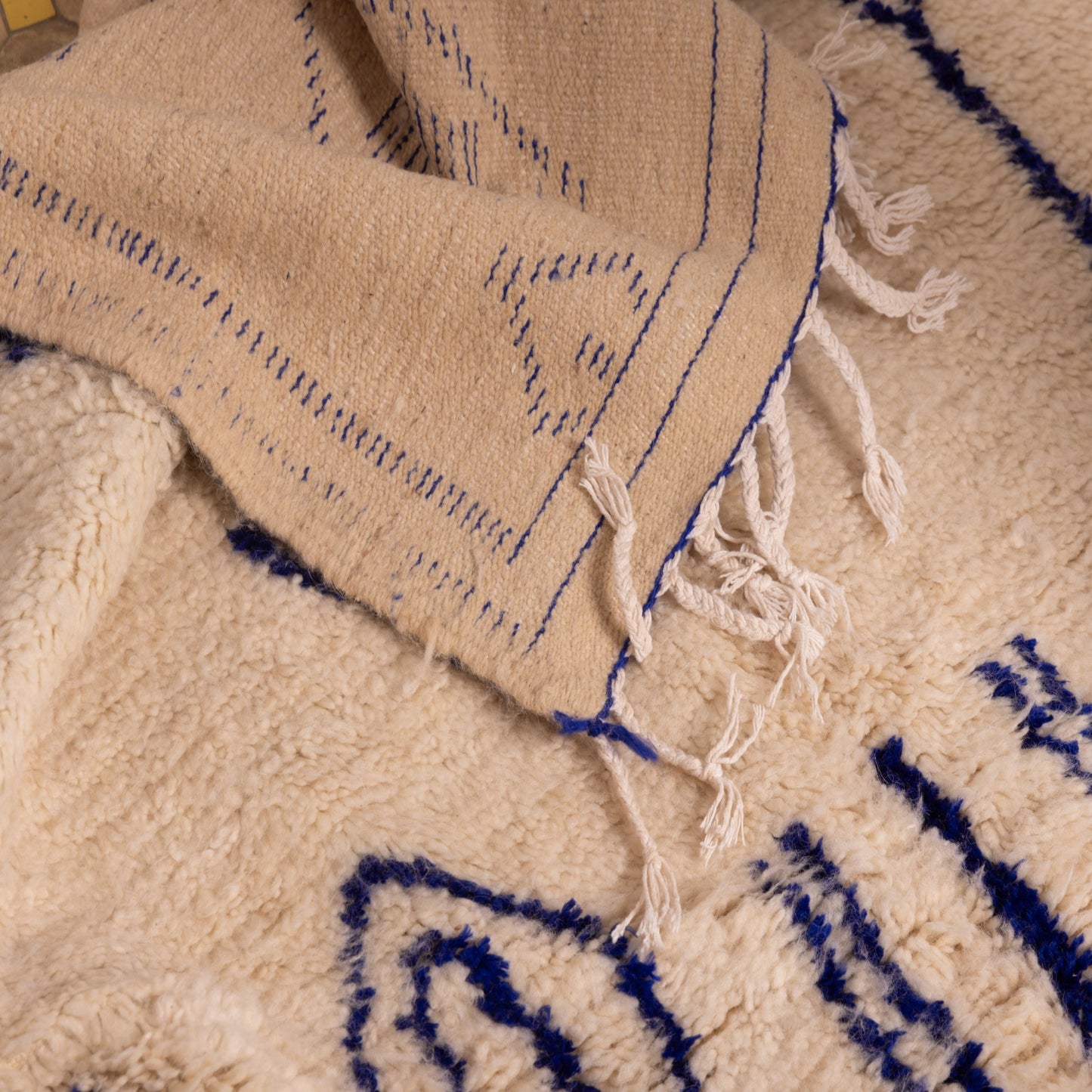 Blue Moroccan Azilal Rug - Handwoven Wool and Cotton Berber Carpet - Tribal Pattern - Contemporary Bohemian Decor