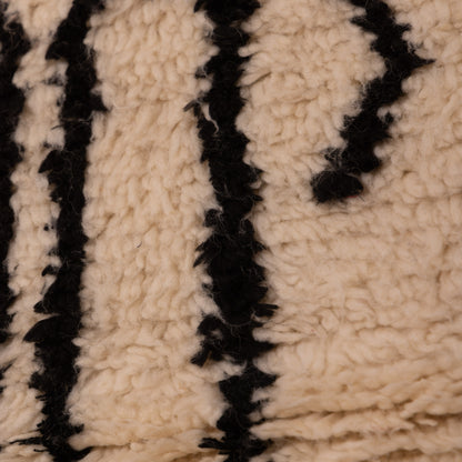 New Azilal Wool and Cotton Rug - Abstract Black Berber Symbols on Cream - Handmade Moroccan Modern Tribal Decor