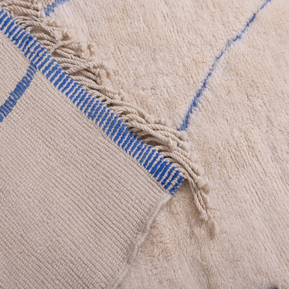 Handwoven Moroccan Mrirt Rug – Soft Berber Wool with Blue Geometric Lines