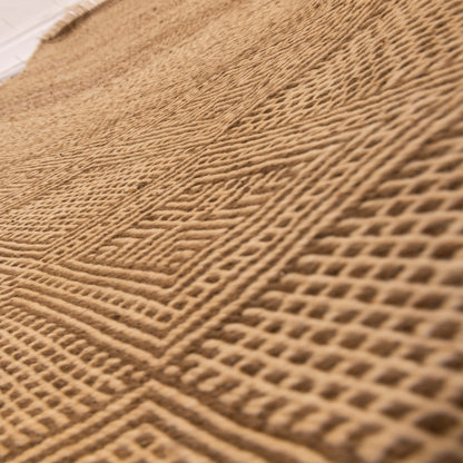 Natural Wool Corridor Runner - Handwoven Moroccan Rug in Beige & Brown