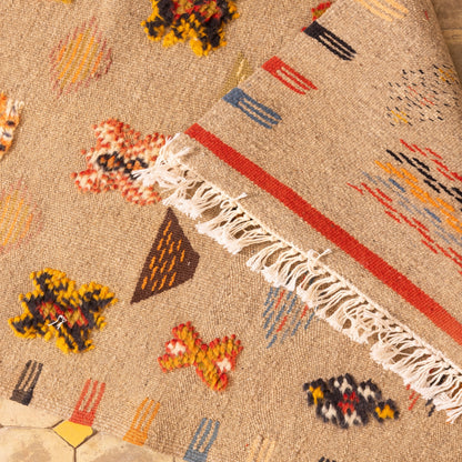 Moroccan Corridor Rug - Handwoven Runner - Tribal Motif Beige Base