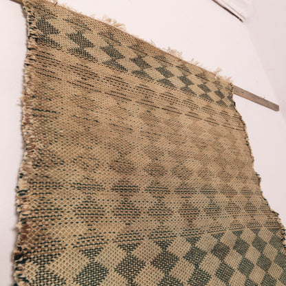 Green Geometric Wool Rug - Handwoven Corridor Accent Piece