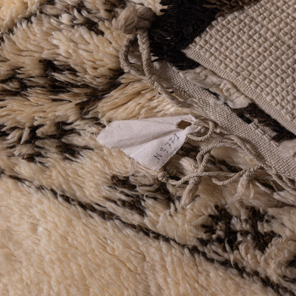 Vintage Moroccan Beni Ourain Rug | Handwoven Wool Berber Carpet | Tribal Diamond & Symbolic Motifs ; 13,12 ft / 6,89 ft