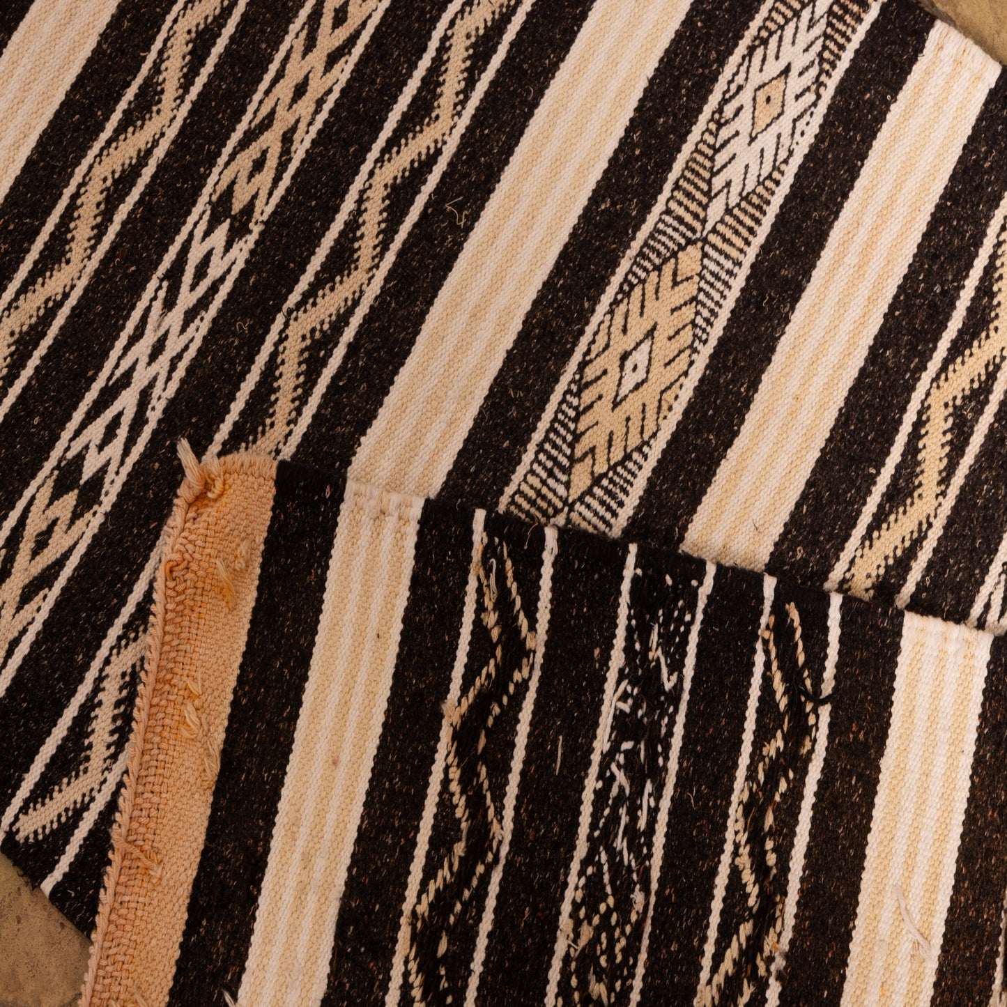 Black & Ivory Wool Corridor Runner - Modern Tribal Elegance