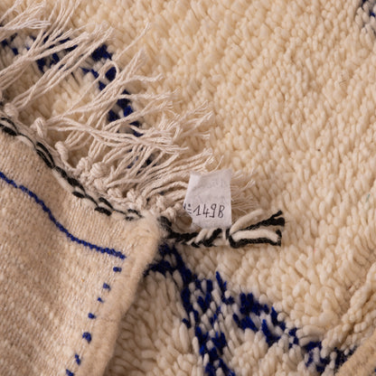 New Handmade Azilal Wool Rug - Blue Geometric and Tribal Design - Modern Moroccan Wall or Floor Decor