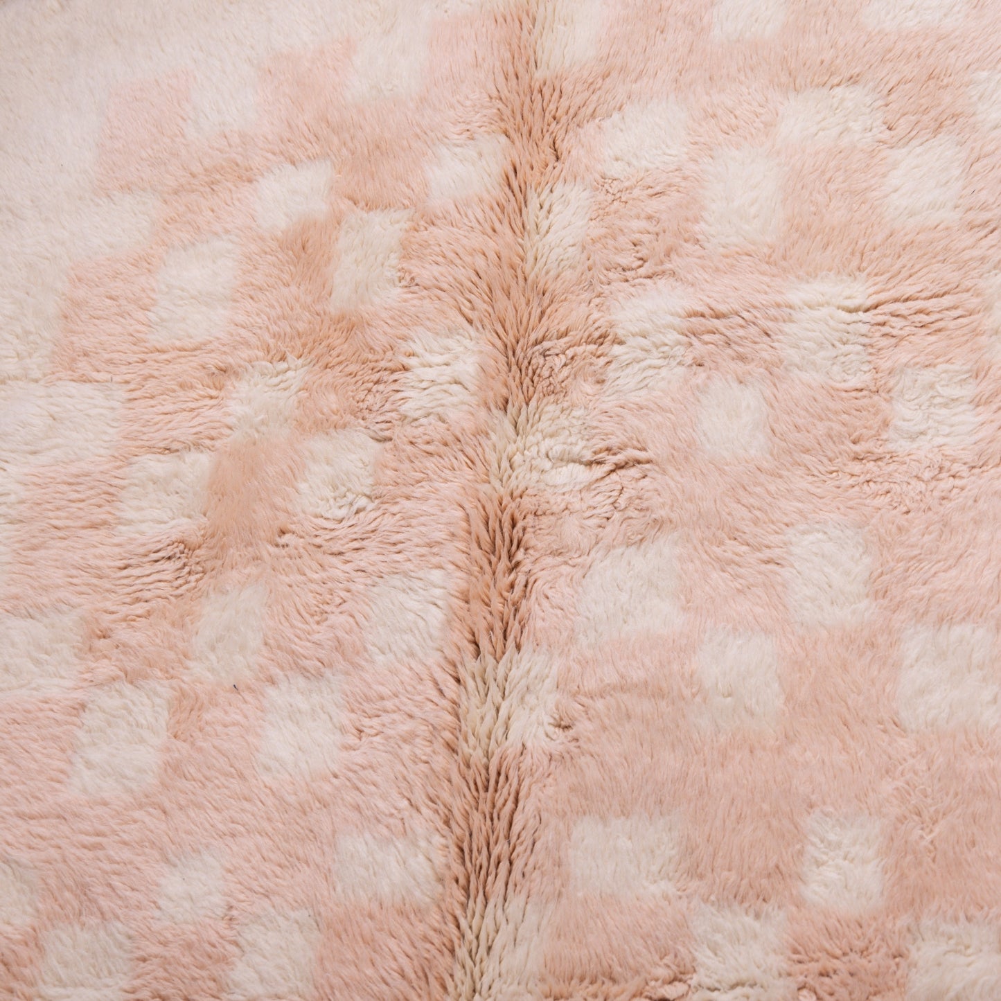 Handmade Mrirt Rug – 100% Wool Moroccan Berber Carpet – Cream & Blush Checkered Wool Rug – Luxury Minimalist & Modern Home Decor