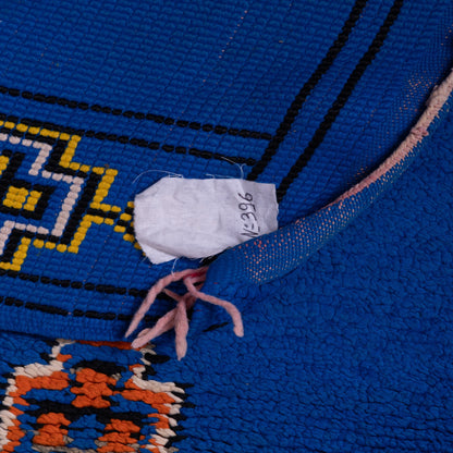 Vintage Moroccan Wool Rug – Bold Blue & Beige Tribal Berber Carpet – Handwoven Geometric Design
