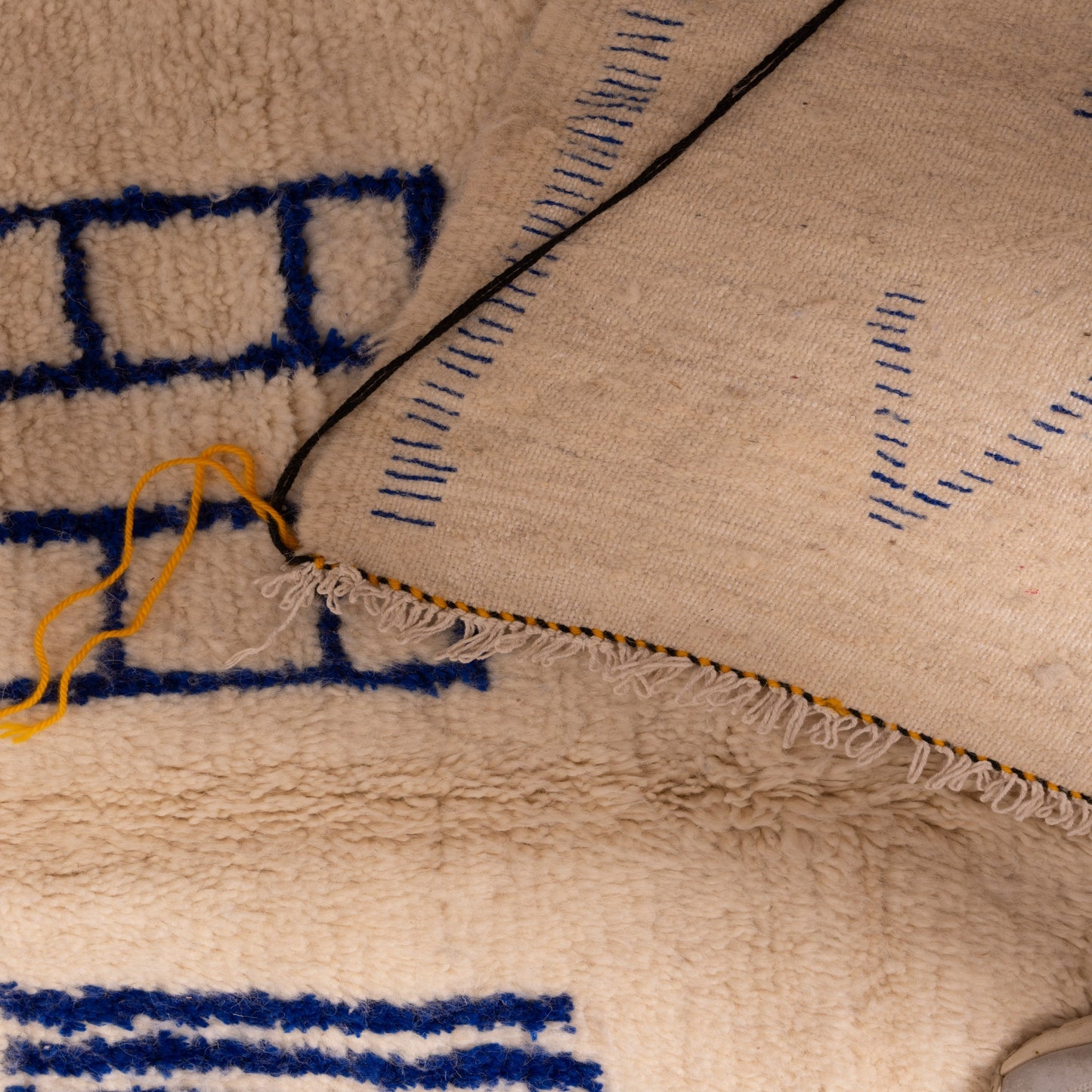 Blue Geometric Azilal Rug - Handwoven Moroccan Berber Carpet - 80% Wool 20% Cotton - Modern Tribal Minimalist Decor