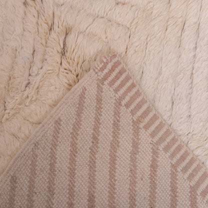 Handmade Mrirt Rug – 100% Wool Moroccan Berber Carpet – Cream Textured Chevron Wool Rug – Luxury Minimalist & Modern Home Decor