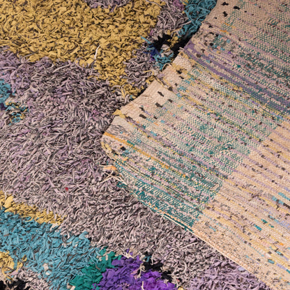 Vintage Moroccan Boucherouite Rug – Handmade Bohemian Berber Carpet with Abstract Design