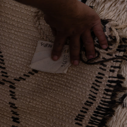 Vintage Moroccan Beni Ourain Rug | Handwoven Wool Berber Carpet | Authentic Tribal Diamond Design ; 11,81 ft / 6,23 ft