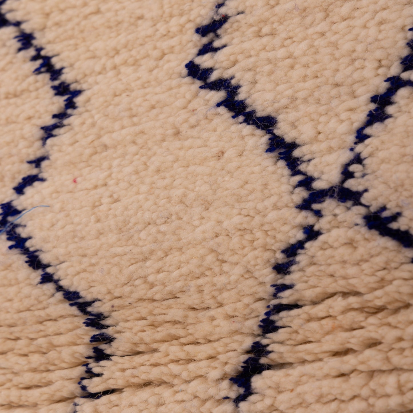 New Handmade Azilal Wool Rug - Diamond Pattern in Blue on Cream - Modern Moroccan Decor