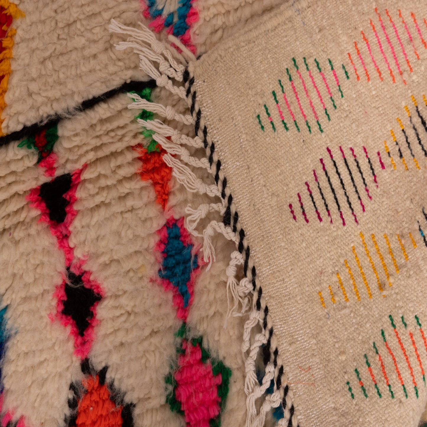 Colorful Azilal Wall Hanging Rug - 80% Wool 20% Cotton - Handmade Moroccan Small Rug - Boho Tribal Diamond Design