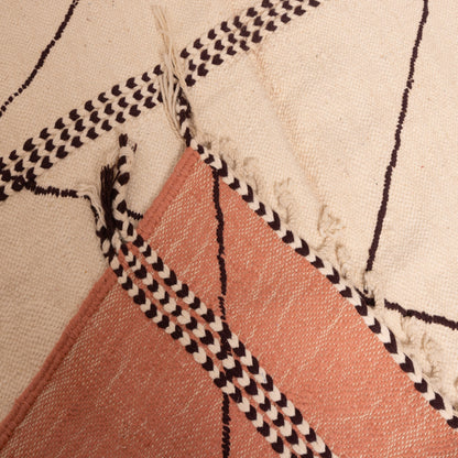 Large Akhnif Rug – Handwoven Moroccan Flatweave in Terracotta, Beige & Brown – Minimalist Tribal Diamond Design – Berber Wool Carpet ; 9,84 ft / 7,05 ft