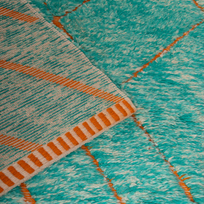 Handmade Mrirt Rug – 100% Wool Moroccan Berber Carpet – Vibrant Green & Orange Diamond Pattern Rug – Boho, Eclectic, & Modern Home Decor