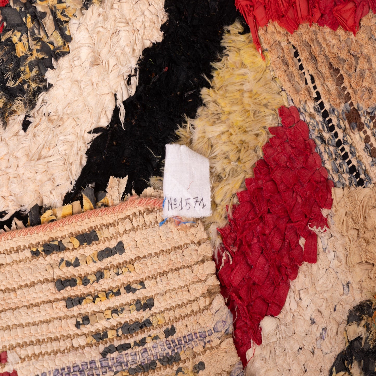 Vintage Moroccan Boucherouite Rug – Handwoven Berber Carpet with Bold Chevron Patterns