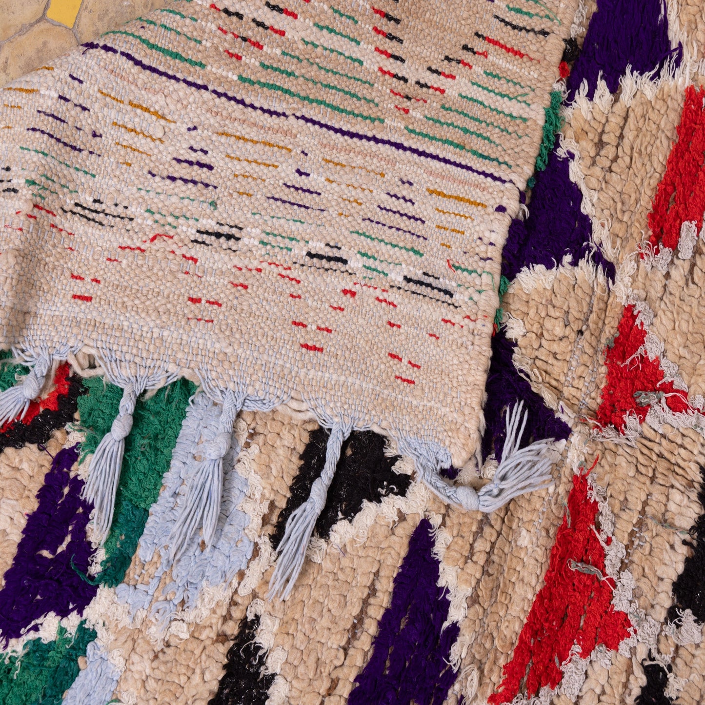 Nomad Peaks – Vintage Moroccan azilale Rug with Tribal Triangles and Fringed Edge