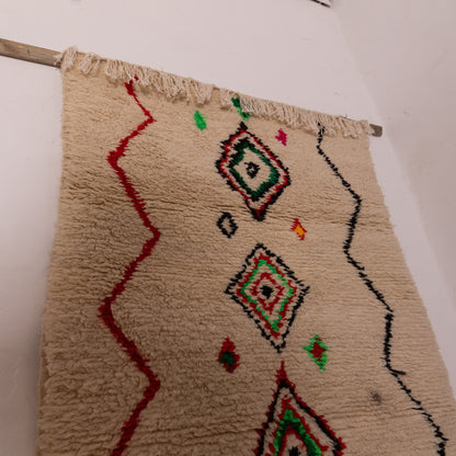 Colorful Azilal Rug - Handmade Small Moroccan Rug with Diamond Motifs - Berber Wool & Cotton Floor or Wall Accent