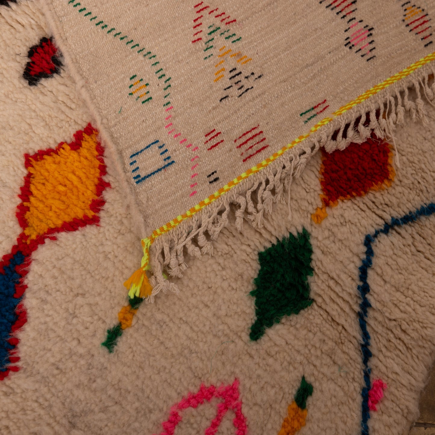 Colorful Azilal Rug - Small Berber Wall Hanging - 80% Wool 20% Cotton - Handmade Moroccan Art Rug