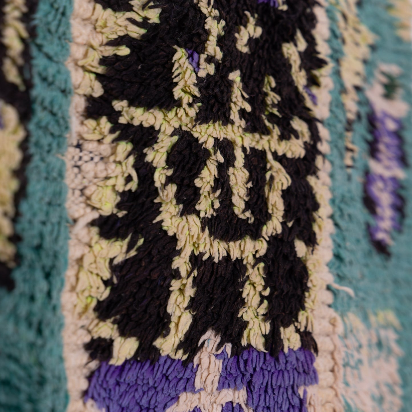 Vintage Azilal Moroccan Rug - Small Tribal Wall Hanging - Handwoven Bohemian Wool Textile in Green & Purple