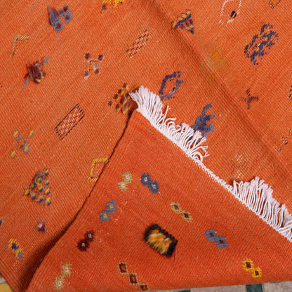 Handwoven Moroccan Akhnif Rug – Warm Terracotta & Berber Symbolism Wool & Cotton Carpet