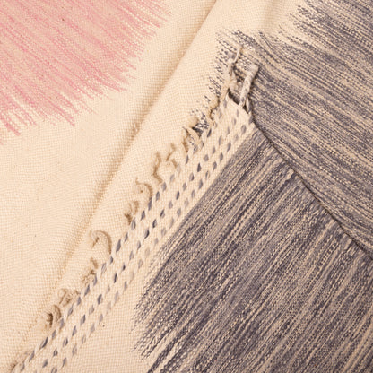 Minimalist Akhnif Rug – Handwoven Moroccan Flatweave with Faded Pink & Charcoal Waves – Modern Berber Wool Tapestry – Large Wall Hanging or Floor Rug ; 9,84 ft / 6,40 ft