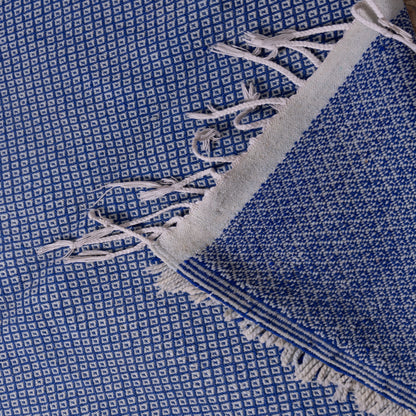 Handwoven Moroccan Akhnif Rug – Elegant Indigo & Ivory Wool & Cotton Carpet