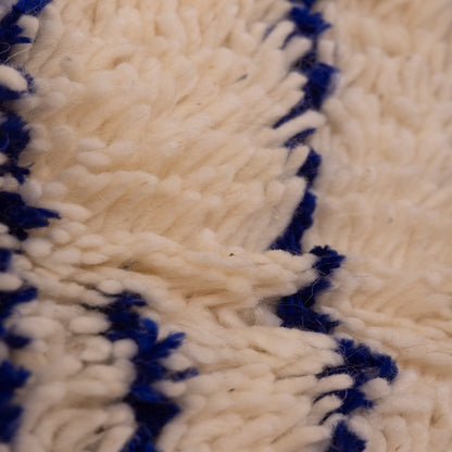 New Handmade Azilal Wool Rug - Abstract Blue Tribal Patterns on Cream - Moroccan Floor or Wall Decor