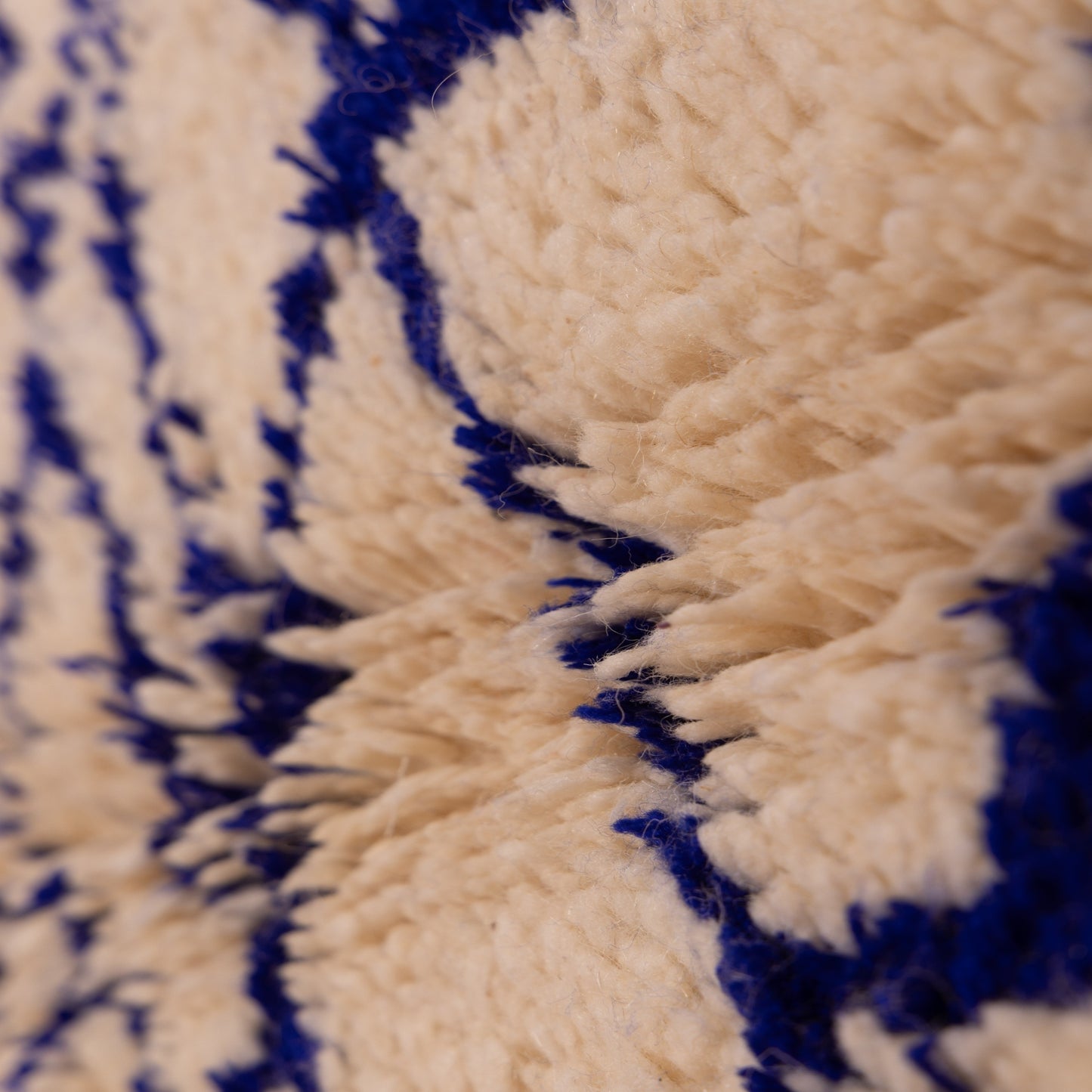 New Handmade Azilal Wool Rug - Blue Mountain Pattern on Cream - Abstract Tribal Decor for Wall or Floor