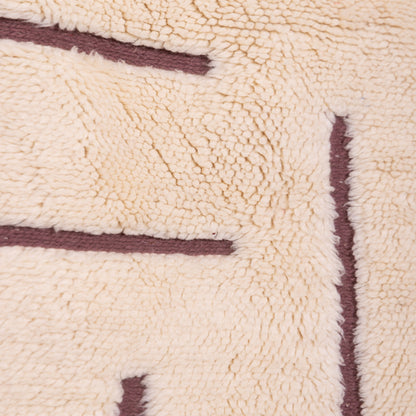 Minimalist Moroccan Wool Rug – Handwoven Berber Beni Ourain Style – Cream with Geometric Brown Lines – Boho Chic Decor