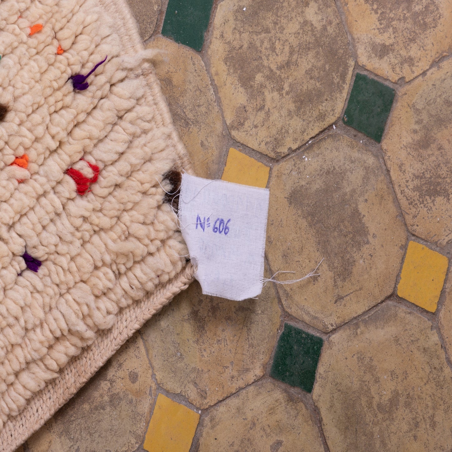 Vintage Azilal Rug with Diamond Lattice & Confetti Accents - Handwoven Wool Moroccan Carpet - Minimal Boho Style