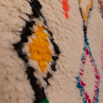 Colorful Small Azilal Rug - 80% Wool 20% Cotton Moroccan Handmade Carpet - Bright Diamond Tribal Design